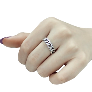 Vintage silver Cuban link chain ring for men and women with adjustable open design