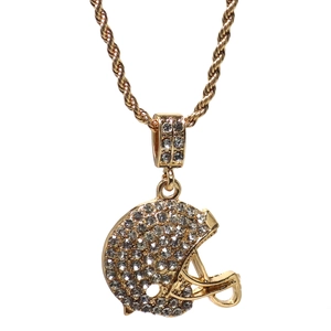 Collana con pendente a casco da football americano dorato con strass scintillanti