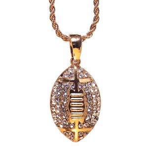 Collana con pendente da football americano con catena d'oro e strass scintillanti