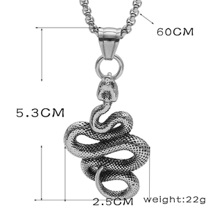 Detailed view of silver snake pendant showing 5.3cm height and 2.5cm width dimensions