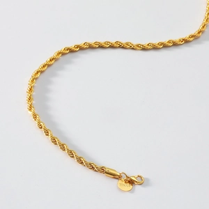 Polished gold plated twist rope chain necklace for men with 18KGF hallmark and lobster clasp
