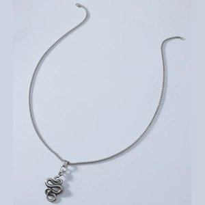 Vintage titanium steel snake pendant necklace with detailed scales and a sturdy link chain
