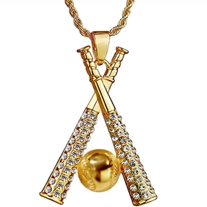 Collana con Ciondolo a Mazza da Baseball Hip Hop da Uomo Placcato Oro Argento Iced Out Strass Gioielli Sportivi con Catena a Corda