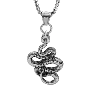 Retro titanium steel snake pendant necklace with detailed scales on a box chain