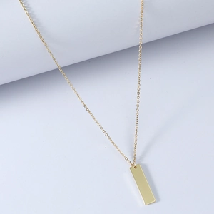 Minimalist rectangular gold polished stainless steel pendant necklace on long chain