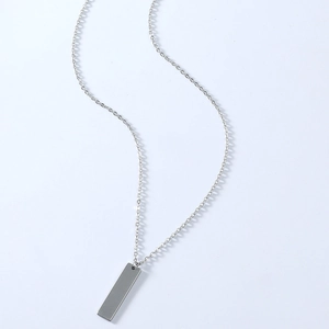 Minimalist silver stainless steel rectangular bar pendant necklace with sleek cable chain