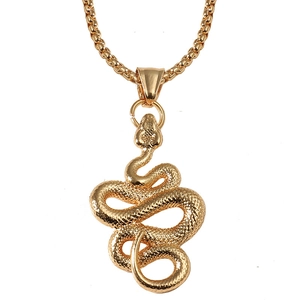 3D gold snake pendant necklace for men featuring realistic scales and box chain