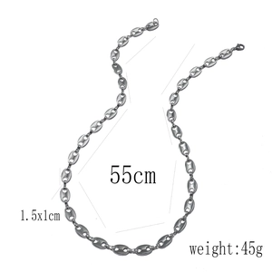 Dimensions du collier chaîne de grains de café argenté 55cm et fermoir homard