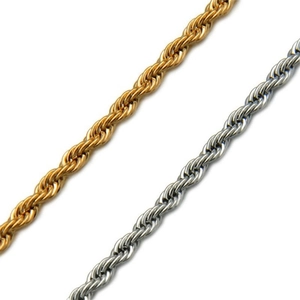 Gold and silver twisted rope chain necklaces in hip hop style for men, minimalist design