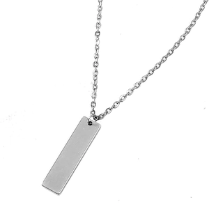 Minimalist silver stainless steel rectangular pendant necklace with a fine cable chain