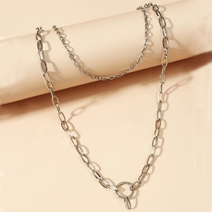 Bohemian Double Layer Stainless Steel Necklace For Women Geometric Ring Pendant Industrial Style Layered Necklace Jewelry Gift