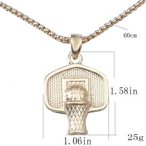 Detaillierte Abmessungen der Gold Basketballkorb Halskette mit 60cm Kettenlänge