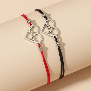 Bracelet Tressé en Acier Titane Cœur ECG pour Couples Chaîne de Corde Réglable Cadeau de Bijoux Romantique Rouge Noir Argent