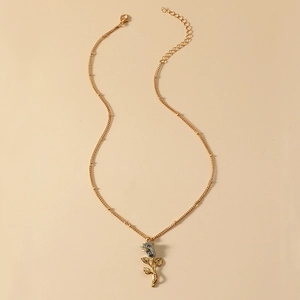 Minimalist two-tone rose flower pendant necklace with adjustable gold chain for women