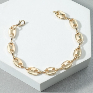 Bracelet à maillons grains de café en or 18 carats avec fermoir mousqueton poli
