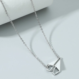 Minimalist Titanium Steel Paper Plane Pendant Necklace For Men Women Stylish Geometric Silver Jewelry Gift For Daily Casual Wear