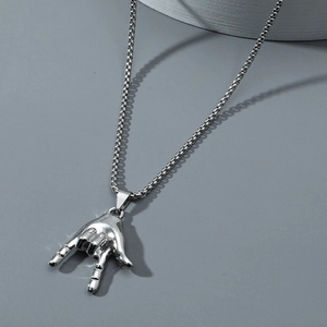 Hip hop silver gesture pendant with heavy metal chain link necklace for men and women