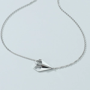Polished titanium steel necklace featuring a minimalist hollow paper plane pendant for men