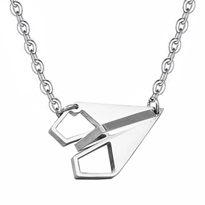 Minimalist silver stainless steel paper plane pendant necklace with fine O-chain for men