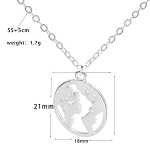 Tableau détaillé des tailles du collier mappemonde avec dimensions 21mm x 18mm et 1,7g