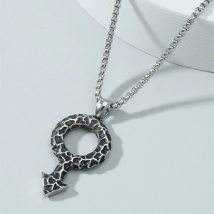 Collier vintage pour homme avec pendentif symbole masculin vieilli et chaîne à perles carrées