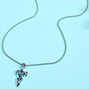 Gothic flame sword pendant necklace for men in silver and black tribal style