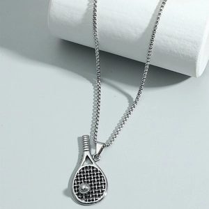 Tennis racket necklace in vintage silver finish with a durable metal box chain