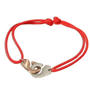 Bracelet en corde tressée rouge ajustable avec pendentif menottes en métal minimaliste