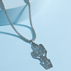 Minimalistische Roestvrijstalen Cactus Hanger Ketting Voor Heren En Dames Geometrische Holle Plant Sieraden Cadeau Mode Accessoires