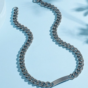 Collier Cuban Link Homme en Acier Inoxydable Avec Pendentif Barre Rectangulaire ID Poli Punk Hip Hop Bijoux Gourmette