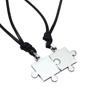 Ensemble de colliers pendentifs puzzle en acier inoxydable avec cordon noir pour couples