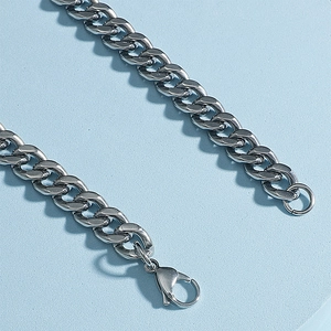 Collier gourmette pour homme en acier inoxydable argenté avec fermoir mousqueton poli
