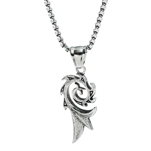 Collier pendentif phénix flamme argent vintage avec chaîne box en acier pour hommes