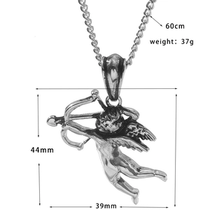 Pendentif ange Cupidon rétro argenté de 44x39mm avec une chaîne de 60cm de long