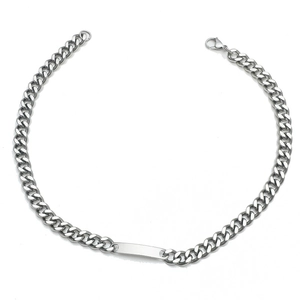 Collier gourmette argenté en acier inoxydable avec plaque d'identification rectangulaire