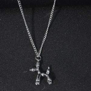 Polished silver balloon dog pendant necklace made of stainless steel with mirror finish