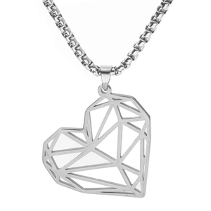 Collier minimaliste avec pendentif cœur ajouré argenté et chaîne boîte polie géométrique