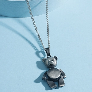 Collier Pendentif Ours Mécanique Vintage en Alliage Hip Hop Vieilli Métal Ours en Peluche Longue Chaîne Hommes Femmes Bijoux