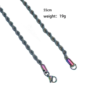 Rainbow stainless steel 8mm rope chain necklace with 55cm length and lobster clasp detail
