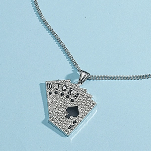 Iced out Ace of Spades Royal Flush poker pendant necklace with rhinestones for men