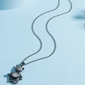 Collier avec pendentif ours en argent rétro et chaîne gourmette pour hommes et femmes