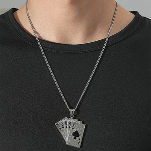 Men's hip hop Ace of Spades poker pendant necklace with frosted diamond-like finish