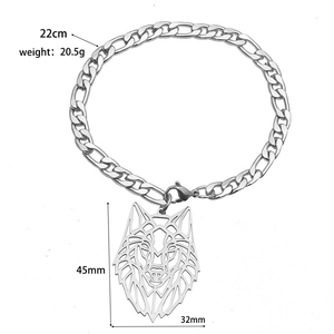 Détails du bracelet tête de loup en acier inoxydable avec longueur 22cm et poids 20.5g