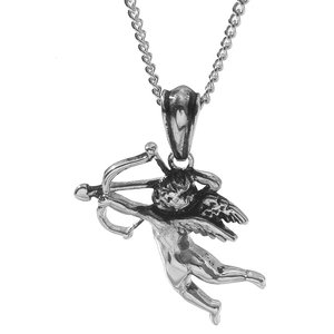 Collier avec pendentif Ange Cupidon archer argenté avec une chaîne gourmette classique