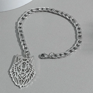 Bracelet Figaro pour homme avec pendentif tête de loup géométrique évidé en acier inoxydable