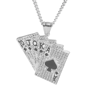 Iced out Royal Flush poker card pendant necklace with spade motifs for hip hop style