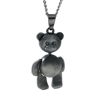Pendentif ours en peluche mécanique en métal gris foncé avec fine chaîne argentée
