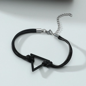 Minimalist Titanium Steel Woven Rope Bracelet Geometric Triangle Pendant Adjustable Retro Unisex Hand Jewelry Accessory
