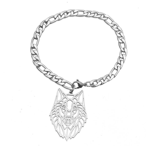 Bracelet punk à tête de loup évidée avec chaîne Figaro en acier inoxydable pour homme