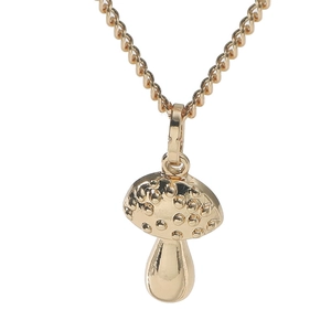 Collier pendentif champignon doré pour femme avec chapeau texturé et chaîne délicate